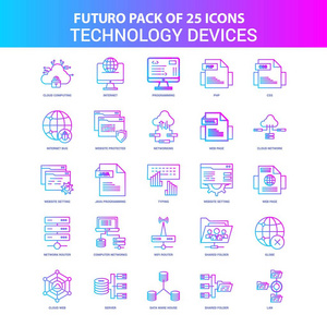 25蓝色和粉色未来科技设备图标包