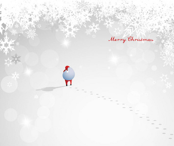 抽象圣诞矢量背景插图与步行圣诞老人，他的大袋充满礼物和雪花背景周围。