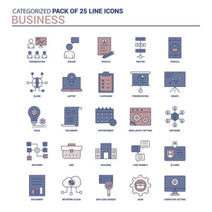 复古商务图标集25平线图标集