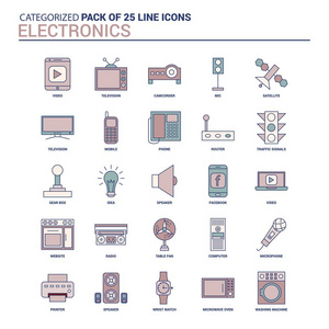 复古电子图标集25平线图标集