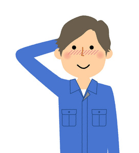 工作的年轻人害羞/这是一个闪亮的男性工人的例子.照片