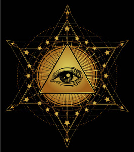 新的世界秩序. 神圣的几何宗教,灵性神秘. 孤立矢量插图.照片