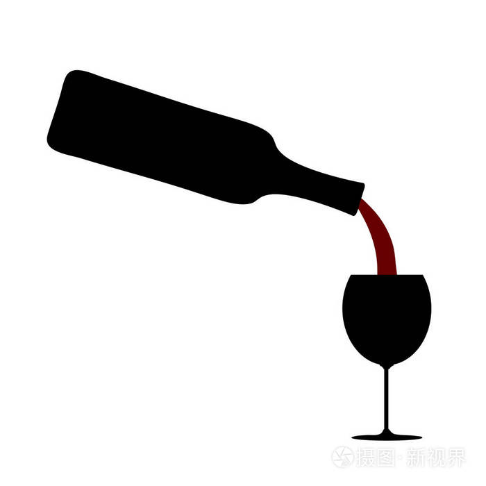 白色背景下葡萄酒和酒杯的矢量轮廓