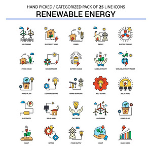 可再生能源平面线图标设置商业概念图标设计