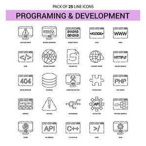 编程和开发线图标设置25虚线轮廓样式