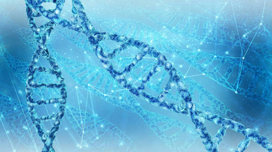 科学背景与 dna 螺旋分子在蓝色空间