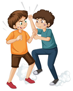 青少年在白色背景插图上打架照片