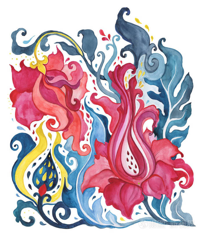 水彩抽象花手绘花卉图案