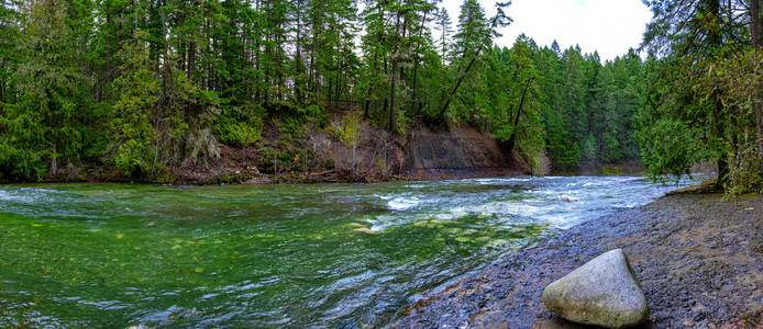 位于加拿大不列颠哥伦比亚省温哥华岛的英国人河瀑布上瀑布区全景