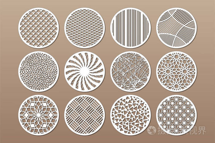 为切割设置圆形模板.抽象线条, 几何图案.激光切割.设定比率1:2.