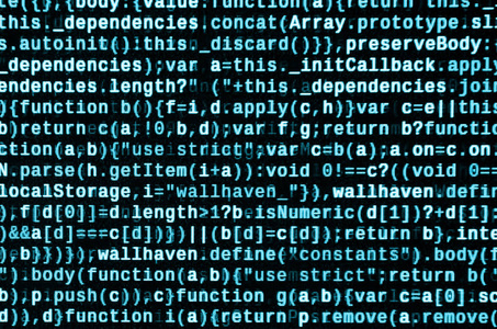 在笔记本电脑上编写编程代码. 计算机屏幕上的数字二进制数据.