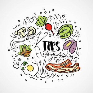 健康酮饮食提示与纹理和装饰元素在一个圆圈形式-所有营养素, 如脂肪