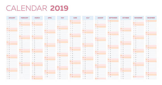 2019年商务规划师日历向量模板