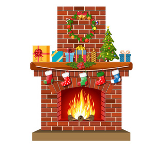 圣诞节红砖经典壁炉