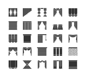  blinds. Window drapes. Different styles of draperies. Roman, ro