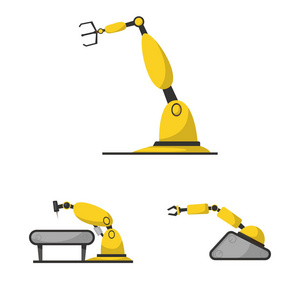 机器人和工厂标识的矢量说明。库存机器人和空间矢量图标的采集