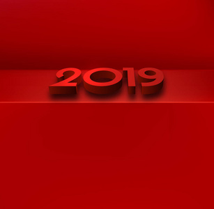 红色2019年新年背景与3D数字。 矢量背景。
