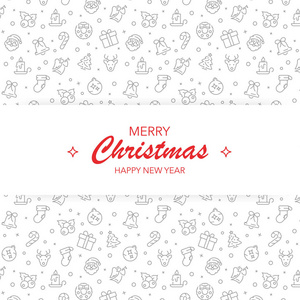 圣诞快乐和新年快乐横幅。 带有图标图案背景的贺卡。