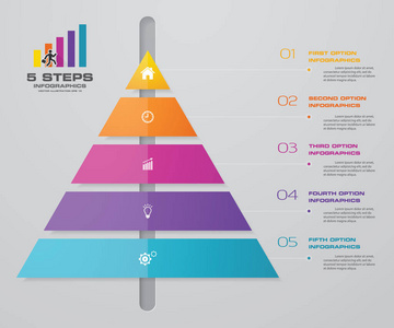 五步金字塔，每个层次的文本自由空间。 信息图形演示或广告。 eps10。