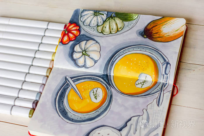 画素描书南瓜汤平躺