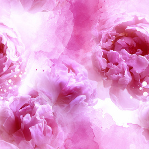 照片和水彩无缝图案与粉红色牡丹花数字混合媒体艺术作品