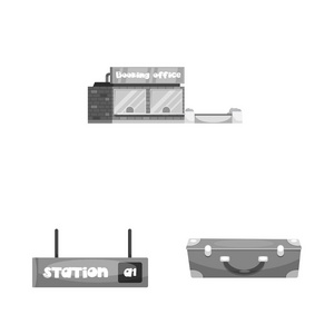 列车和车站图标的矢量图示。网上火车票股票符号的收集