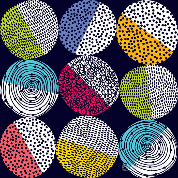 装饰抽象圆点在60年代的风格欢快的圆点矢量无缝图案可用于纺织工业