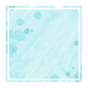 浅蓝色手绘水彩矩形框架背景纹理与污渍。 现代设计元素