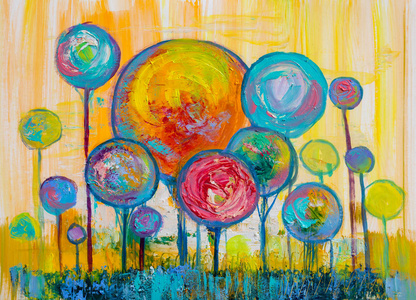 大五彩春花印象派调色板刀油画片段特写宏艺术品花卉自然抽象的艺术