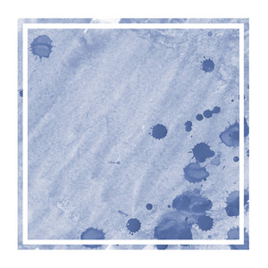 深蓝色手绘水彩矩形框架背景纹理与污渍。 现代设计元素