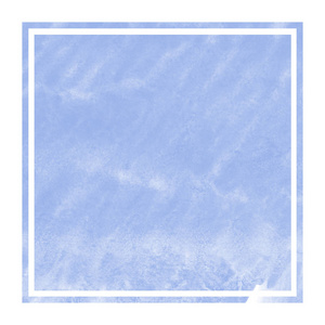 蓝色手绘水彩矩形框架背景纹理与污渍。 现代设计元素