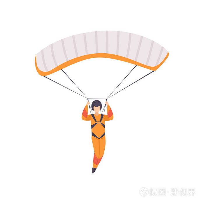 伞兵下降与降落伞翼, 跳伞, 跳伞极端运动向量例证在白色背景插画