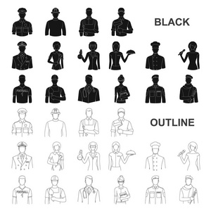不同职业的人黑色的图标集合中的设计。工作者和专家媒介标志股票网例证