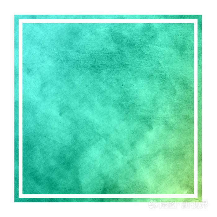 青绿色手绘水彩矩形框背景纹理有污渍.现代设计元素