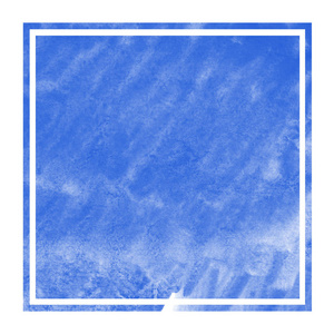 蓝色手绘水彩矩形框架背景纹理与污渍。 现代设计元素