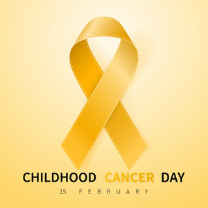 儿童癌症日象征2月15日。 黄色丝带符号。 医学设计。 矢量图。
