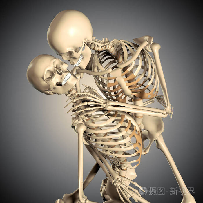 激情中跳舞的骷髅夫妇的三维插图