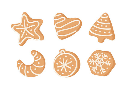 卡通矢量插图生姜面包饼干。 手绘圣诞糖果。 实际创意假期