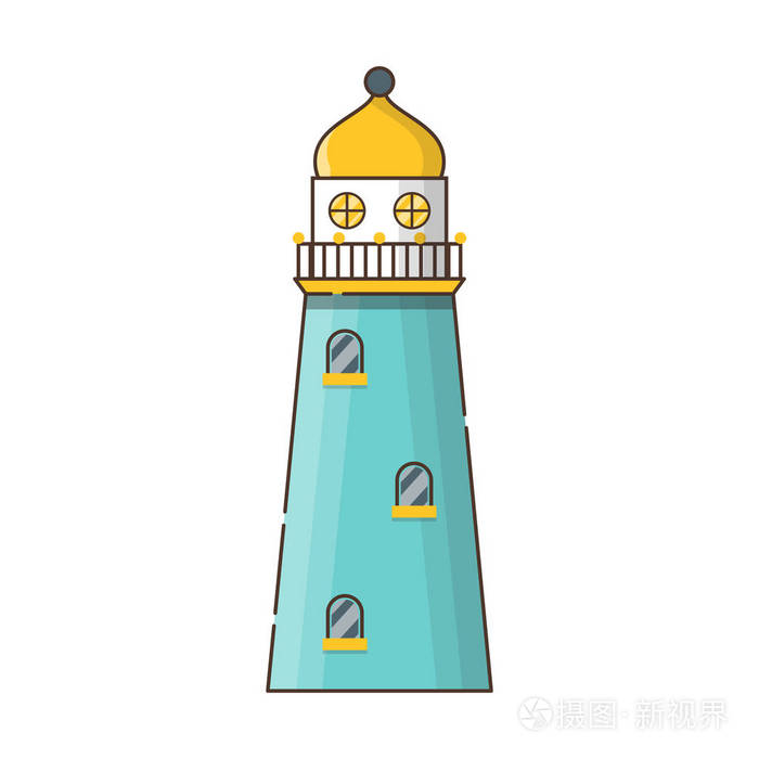 矢量插图与卡通平面轮廓的建筑灯塔. 海上旅行元素. 海洋物体.