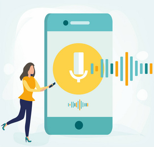 语音识别.平面卡通风格的矢量插图.