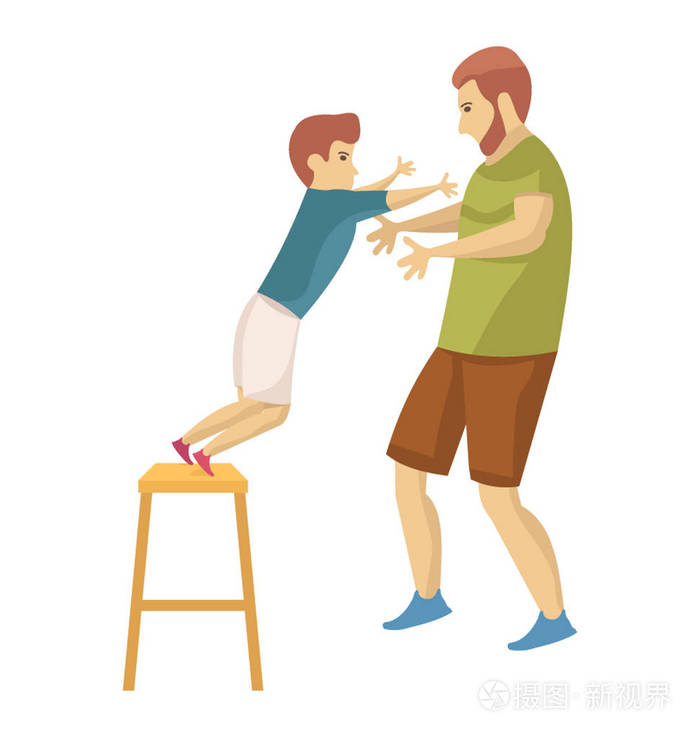 一位有爱心的父亲正在玩耍保护他的儿子