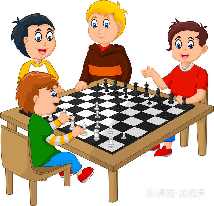 可爱快乐的孩子下棋