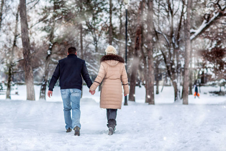 情侣雪中漫步图片