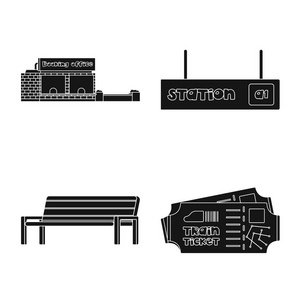 火车和车站符号的矢量图解。库存火车票矢量图标收藏
