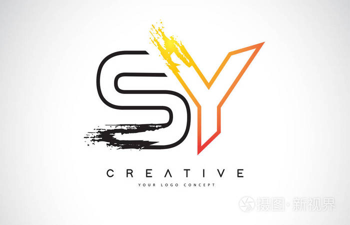 sy创意现代标志设计带有橙色和黑色字母笔画字母设计