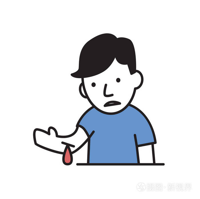 受伤的手流血的年轻人简单样式图标平面向量例证隔离在白色背景上