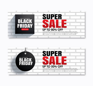 黑色星期五超级销售购物标签封面和网页横幅设计模板。 用于海报传单折扣购物促销广告。