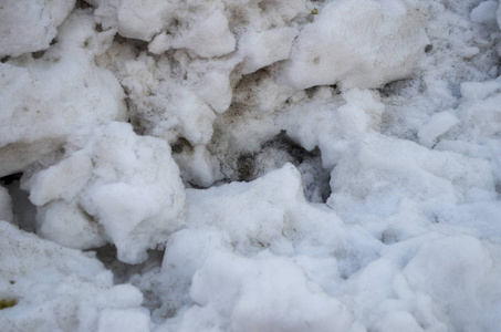 脏雪的质地，雪融化。