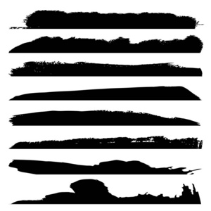 矢量收集艺术粗糙的黑色油漆手制作创意画笔笔画设置隔离在白色背景上。 一组用于设计教育或平面艺术装饰的抽象草图