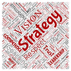 矢量概念业务领导战略管理价值平方红字云孤立背景。 成就成就责任情报机关或能力